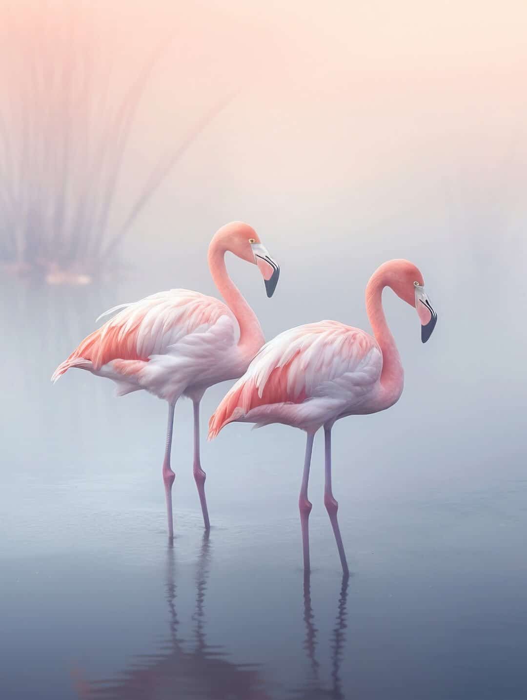 Elegant-pink-flamingos-in-tranquil-water-setting