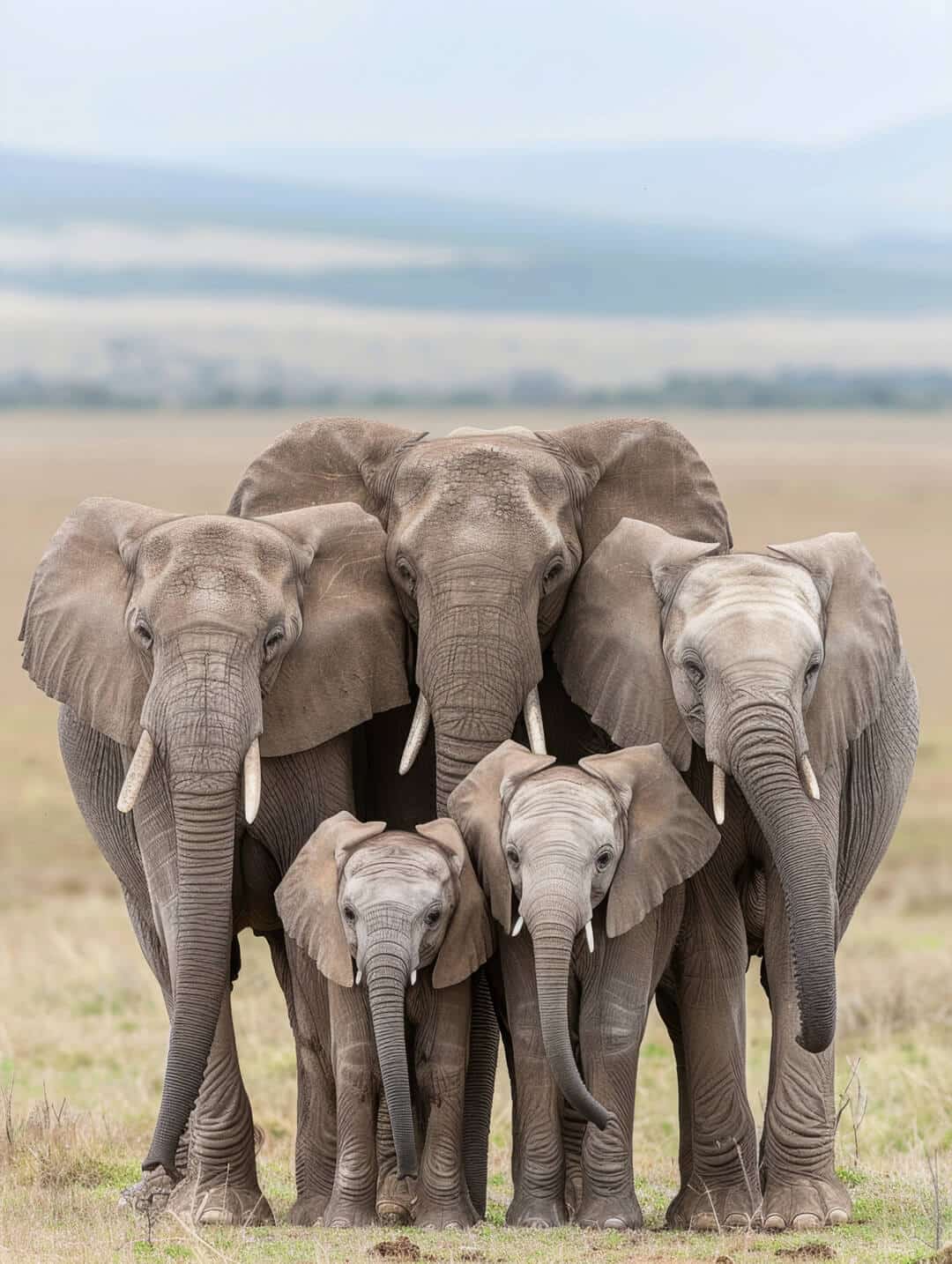 African elephant with large tusks feeding in golden grass on the Serengeti, Tanzania